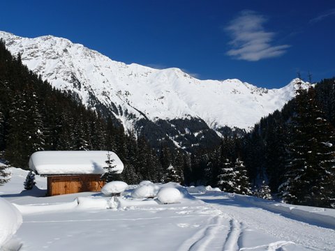 Südtirol (Ridnauntal) - Februar 2012 eCard versenden / [Tag 3 (06-02)] Hütte bei der Stadlalm